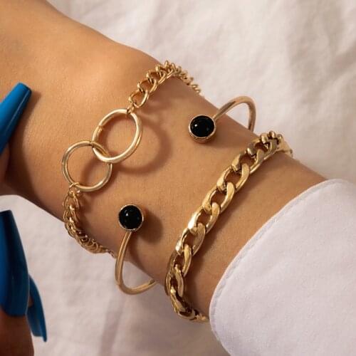 Tocona 3pcs/sets Charming Hollow Round Bracelets for Women Hard Crystal Stone Open Gold Color Bangle Bohemian Jewelry 16486