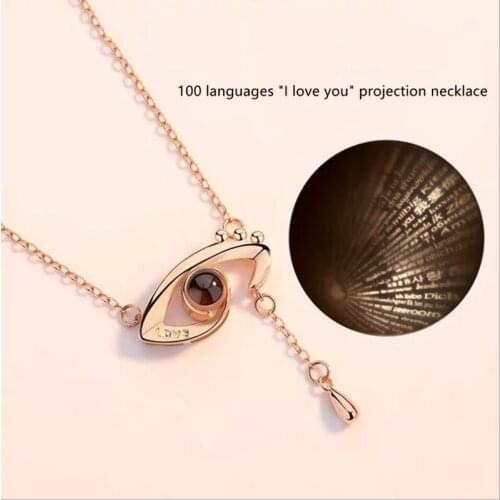 Rose Gold 100 Languages I Love You Projection Pendant Necklace for Women Jewelry Love Memory Wedding Necklace Valentines Day
