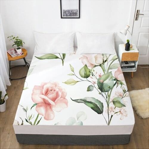 Luxury Elastic fitted sheet bed sheet With An Elastic Band Mattress Cover 150x200/160x200 Bed cover for home Flowers pink