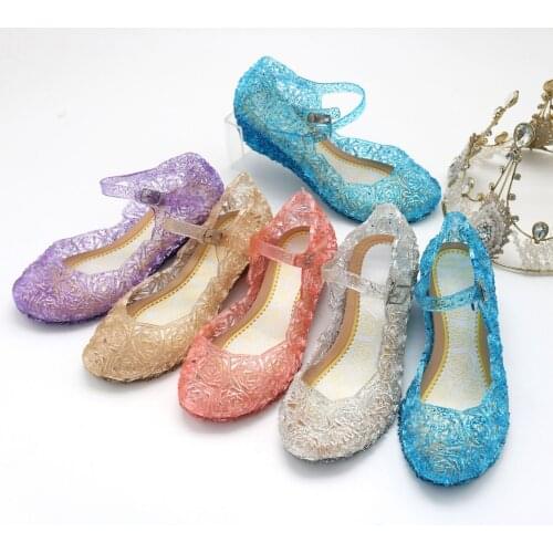 Girls Kids Summer Crystal Sandals Frozen Princess Jelly High-Heeled Sandals Shoes Princess Cosplay Party Dance Shoes