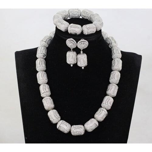 Silver Rhinestone Crystal Costume Jewelry Set Quality Copper Beaded Wedding Necklace Set 2019 New WE238