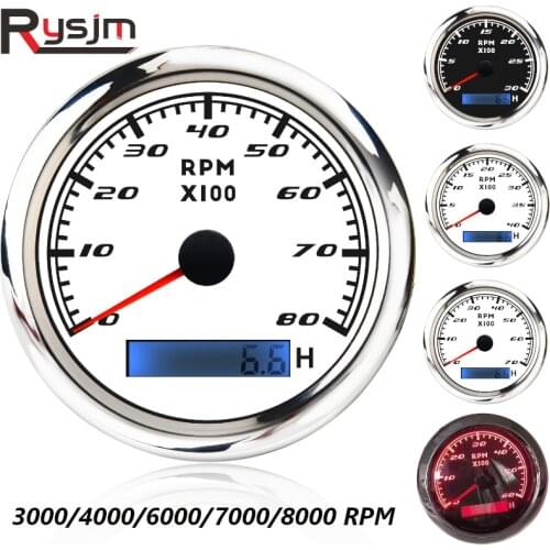 85mm Marine Boat Tachometer Gauge 8000RPM 7000RPM 6000RPM 4000RPM Tacho Meter LCD Hourmeter rpm meter red backlight 12V/24V