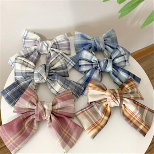 Women Girl Big Plaid Bow knot Tie Barrette Hair clips Hairpins Fashion Korean Lady Head wear Accessories Wholesale Gifts Party