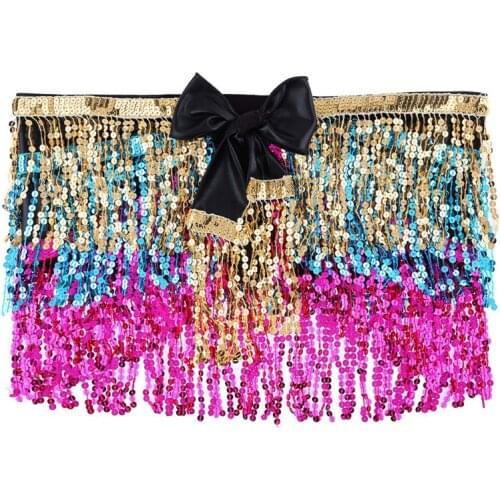 Women Belly Dance Hip Scarf Stage Performance Outfits Holographic Sequins Tassel Mini Skirt Music Festival Costumes Wrap Belt