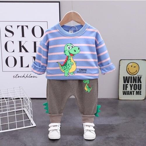 0-4 Years Spring Autumn Baby Boys Clothing Set 2021 New Casual Fashion Cartoon Cute Dinosaur Kids Tops+Pants Toddler Outfits