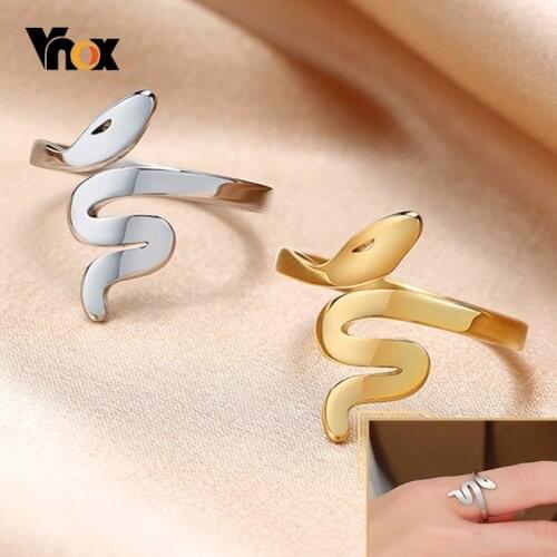 Vnox Chic Snake Ring for Women, Stainless Steel Open Finger Band, Elegant Animal Cute Ring, Minimalist Girl Punk Jewelry