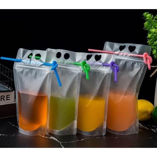 500Pcs/Lot 500/700ml Drink Bag Disposable Ice Drink Pouches Smoothie Bags with Straws hole Disposable Juice Pouch Wholesale