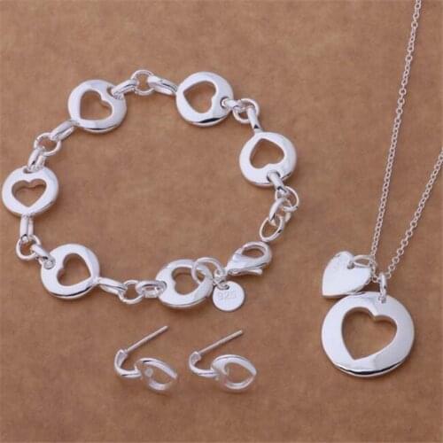 AS119 Hot Sale Silver Color Jewelry Sets For Women Wholesale High Quality Classic Bracelet 135 + Necklace 276 + Earring 161