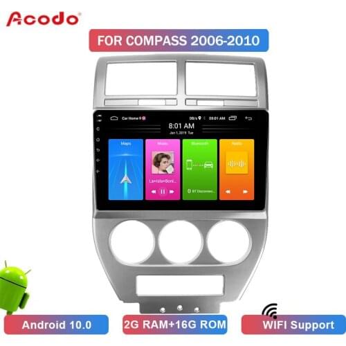ACODO 2G RAM 16G ROM Android 10.0 Car Radio Multimedia Player For JEEP COMPASS 2007-2009 Navigation GPS 2 Din