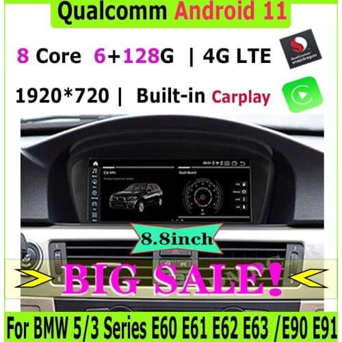8.8" Qualcomm Snapdragon Android 10 Car Multimedia Player GPS Radio for BMW 5 Series E60 E61 E62 E63 3 series E90 E91 CCC CIC
