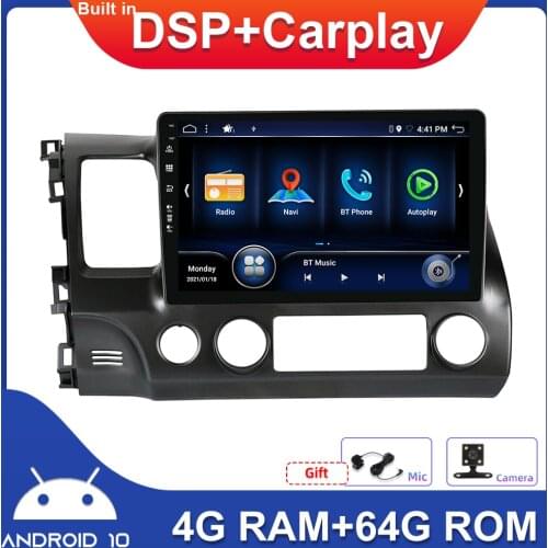 Double 2 Din Car Radio Stereo Auto Built in DSP+Carplay 4GB+64GB Android 10 Wifi BT SWC Camera For Honda Civic FK FN FD 2005-12