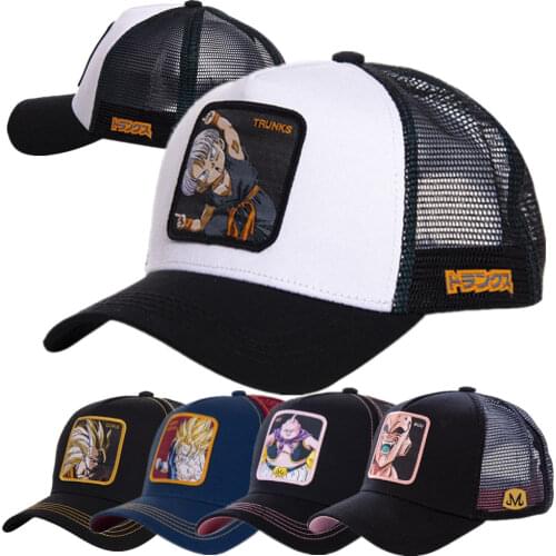 New Hot Anime Mesh Hat Anime TRUNKS Roles Baseball Cap High Quality Black & Sky Blue Curved Brim Snapback Cap Gorras Casquette