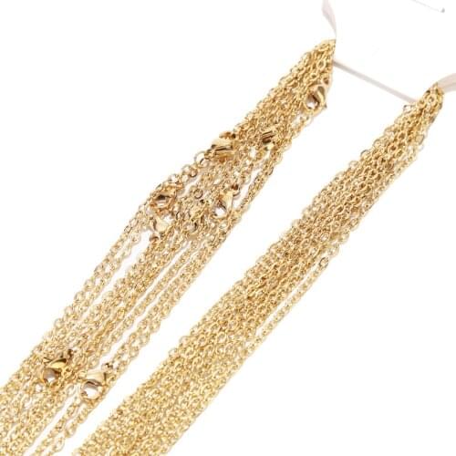 10pcs Stainless Steel 1/1.5/2mm Width Gold Tone Charm Link Chains Necklaces For DIY Jewelry Necklace Findings Making 18'' 24