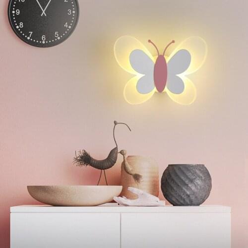 Childrens room butterfly led wall lamp Creative cartoon simple modern LED bedroom wall light Nordic bedside acrylic aisle light