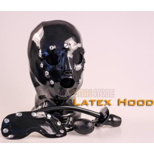 FMJ012)Latex rubber hood with gag and mask kit bondage fetish banding accessory equipment latex fetish wear