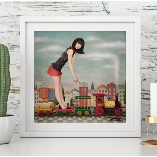 Little Red Riding Hood and Black Wolf Bedroom Wall Decorative Poster Pretty Girl Abstract Art Picture Canvas Painting Room Decor