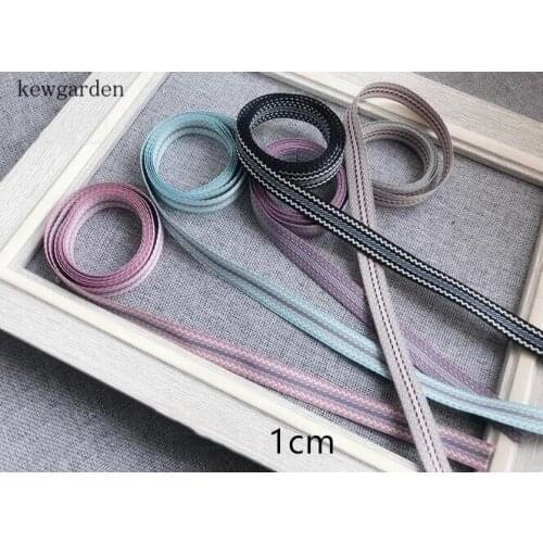 Kewgarden 10mm 1cm Stripe Jacquard Ribbons Handmade Bowknot Satin Ribbon DIY Riband Garment Accessories 8M / Lot