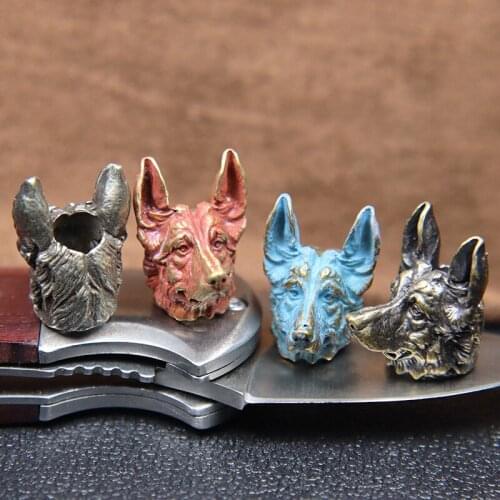 Brass Police Dog Head Knife Bead Lanyard Pendant Jewelry Outdoor EDC Tool Shepherd DIY Paracord Accessories Umbrella Rope Charms