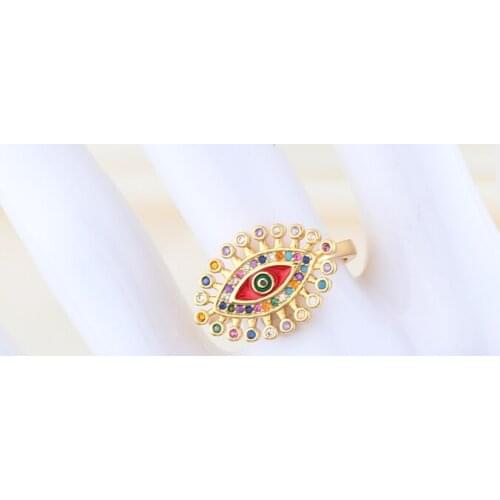 New Bohemian Rainbow Color Zirconia Gold Ring For Women Crown Blue Evil Eye Open Adjustable Ring Party Jewelry Gift