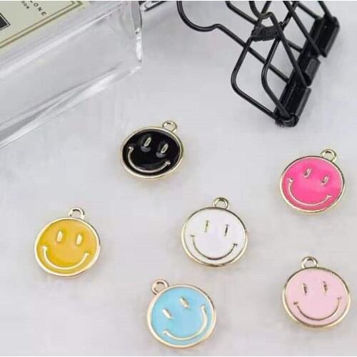 New Cartoon Cute Smiling Face Dripping Oil Alloy ChildrenS Jewelry Accessories DIY Handmade Materials Earrings Keychain Pendant
