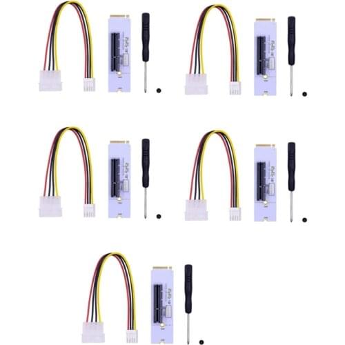 NGFF M.2 to PCI-E 4X Riser Card M2 Key M to PCIe X4 Adapter Card with LED Voltage Indicator for GPU Miner Mining, 5 Pack