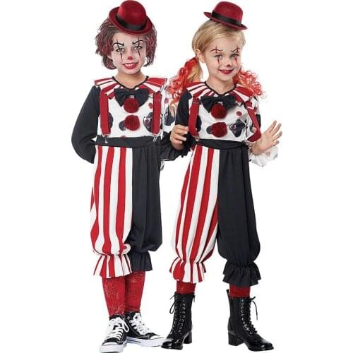 New Halloween Boys Girls Clown Cosplay Cute Funny Wave Point Suspenders Kids Circus Fancy Dress Ball Stage Costume