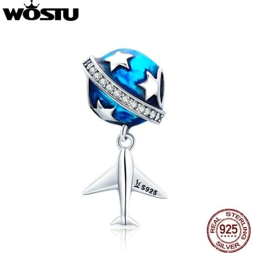 WOSTU Real 925 Sterling Silver Dream of Traveling Airplane Cute Beads fit original Charm Bracelet Necklace Jewelry Gift CQC887