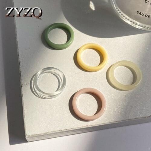 ZYZQ ins Simple Super Retro Color Resin Plain Circle Ring For Women Men Creative Personality Ring Fashion Student Jewelry 2021