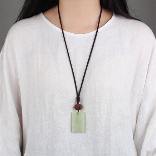 QIANXU National Style Jade Necklace Pendant Circle Jade Pendant Lucky Jewelry With Chain Jade Jewelry