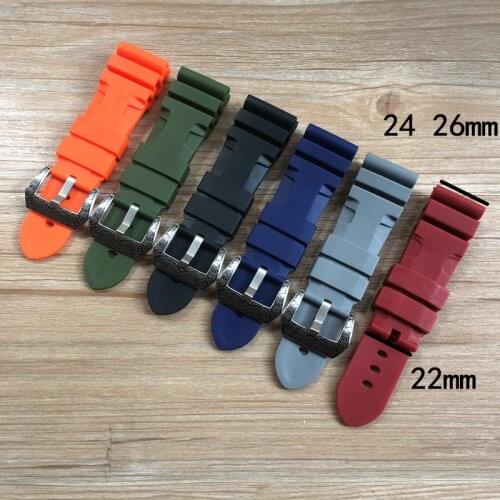 24mm 26mm Orange Black Green Red Gray Blue Silicone Rubber Watchband For PAM Belt Bronze Watch Strap PAM Bracelet Wristband