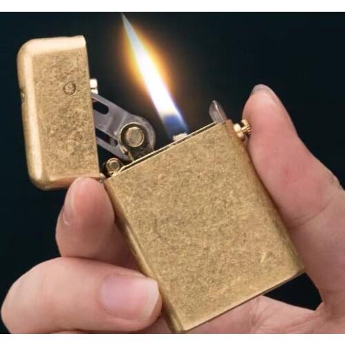 Retro Brass Thorens Kerosene Oil Lighter Unique Mechanical Ejection Fire Old Trenches Flame Cigarette Lighters Men Gadget