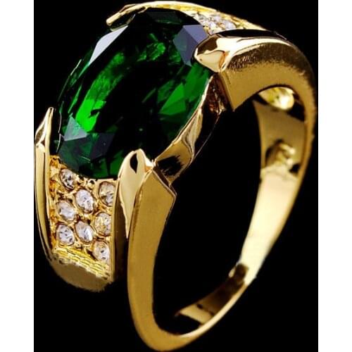 Luxury Male Female Big Green Stone Ring Gorgeous 18KT Yellow Gold Oval Engagement Ring Vintage Wedding Rings For Men And Women