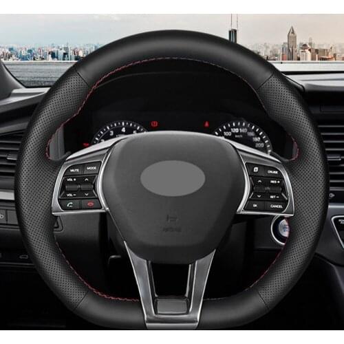 DIY Hand-Stitched Non-slip Black Artificial Leather Car Steering Wheel Cover For Hyundai Sonata 9 2015 2016 2017 (3-Spoke)