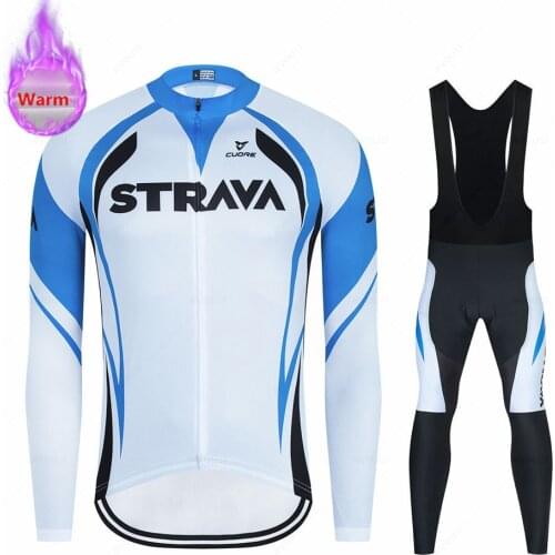 Strava 2022 Long Sleeve Winter Cycling Clothing MTB Ropa Ciclismo Hombre Triathlon Thermal Fleece Cycling Jersey Bib Pants Set