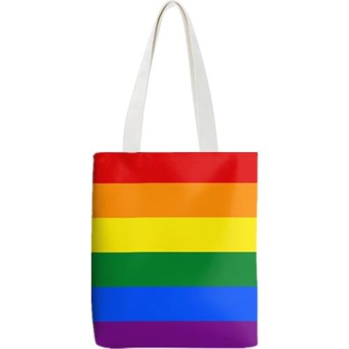 Shopping Bag homosexual LGBT Gay Pride Rainbow Flag Canvas Cloth Shoulder Bag Storage Handbag Reusable Foldable Grocery Totes