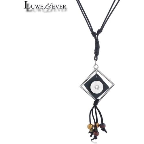 Handmade Genuine Real Leather Woven Necklace 070 Square Fit 18mm Button Interchangeable Charm Jewelry For Women Men Gift