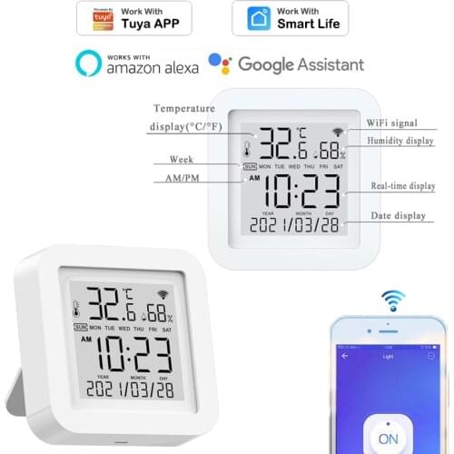 Tuya Smart Real-time Monitor Wifi Temperature Sensor Humidity Sensor Intelligent Linkage Work with Alexa Google Home SmartThings