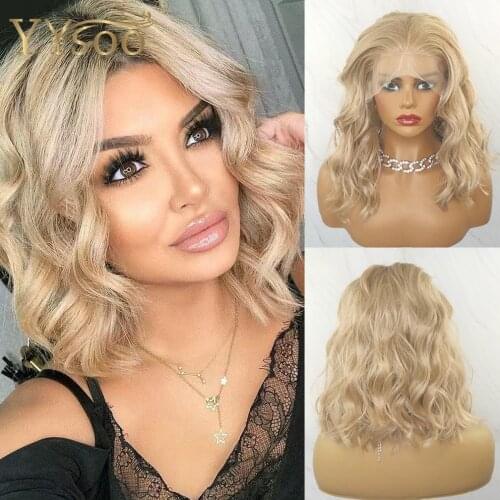 YYsoo Short 103 Color Futura Synthetic T Part Wigs For Women Glueless Honey Blonde Loose Wavy Middle Part Replacement Bob Wig