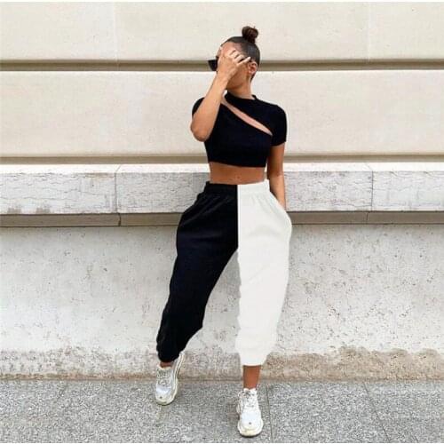 2021 Half Black Half White Pants Women Trousers Sweat Baggy Pants Women High Waist Sweatpants For Women Streetwear HB37