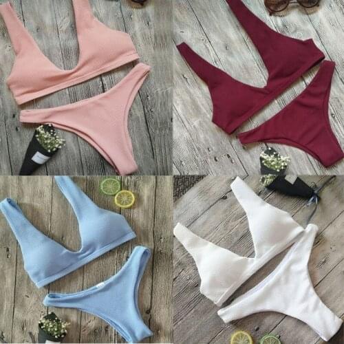 Two Piece Sexy Women Push-up Padded Bra Bandage Bikini Set Swimsuit e Swimwear Summer Solid Bathing suit Brazilian