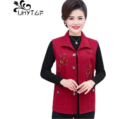 UHYTGF Spring autumn vest waistcoat women fashion embroidery thin vests female sleeveless 5XL plus size vest chaleco mujer 1105