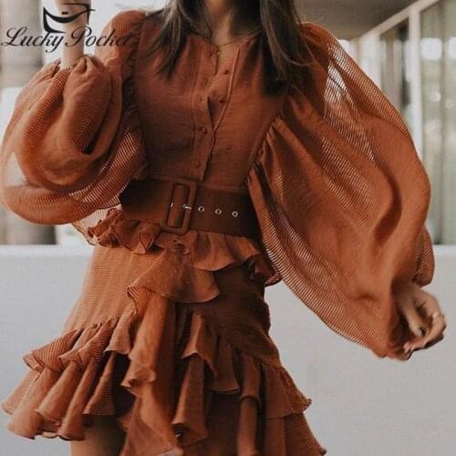 2020 Women Summer Casual Lantern Sleeve Solid Color O-Neck Vestidos Ladies Fashion Mini Dress Female Slim Sashes Dresses ML91