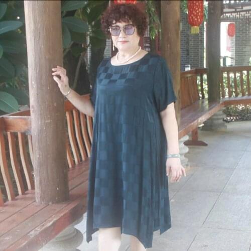 Summer dress 2021 7XL 6XL 5XL elegant vestido women dress short sleeve o-neck loose plaid dress women plus size long dress fw597