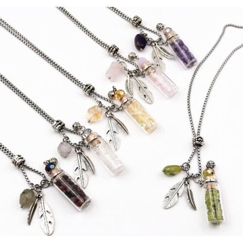 1pcs Refillable Handmade Essential Oil Aromatherapy Crystal Glass Bottle Pendant Necklace Diffuser Perfume Pendant Sweater Chain