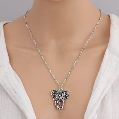 1PC Simple Style Hollow Elephant Head Alloy Pendant Necklace Crafts Retro Silver Color Chic Women Fashion Jewelry Accessories