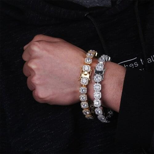 10mm Tennis Bracelet Square CZ Stone Mens Hip hop Jewelry Copper Material Gold Silver Iced Out CZ Link 7 8 Inch
