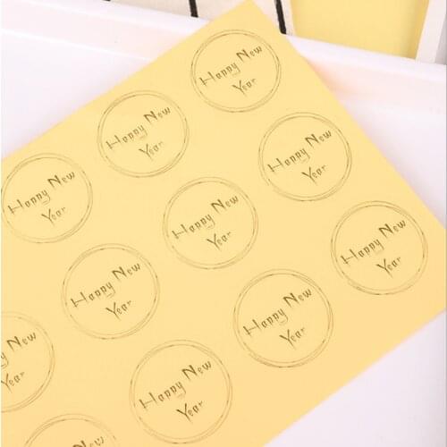 1000Pcs happy new year Transparent Bronzing Seal Label Stickers Gold PVC Waterproof Seal Label Stickers free shipping