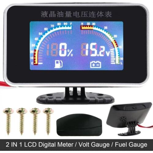 12V / 24V Universal Durable ABS 2 In 1 Car LCD Digital Volt Gauge+ Fuel Gauge for Car / Truck