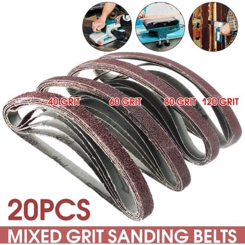 20Pack 13mm x 457mm 40/60/80/120 Grit Mixed Powerfile Sanding Polishing Belts Fit for Black and Decker