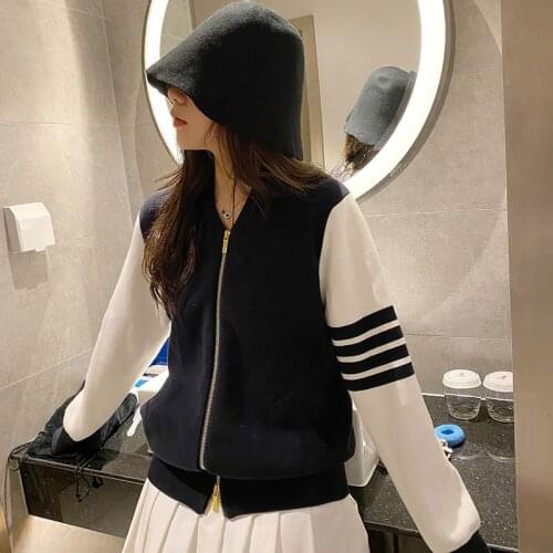 2021 Fashion Brand Sweaters Women Loose Cardigans Clothing Striped Baseball uniform Jacket Spring and Autumn Casual Coat